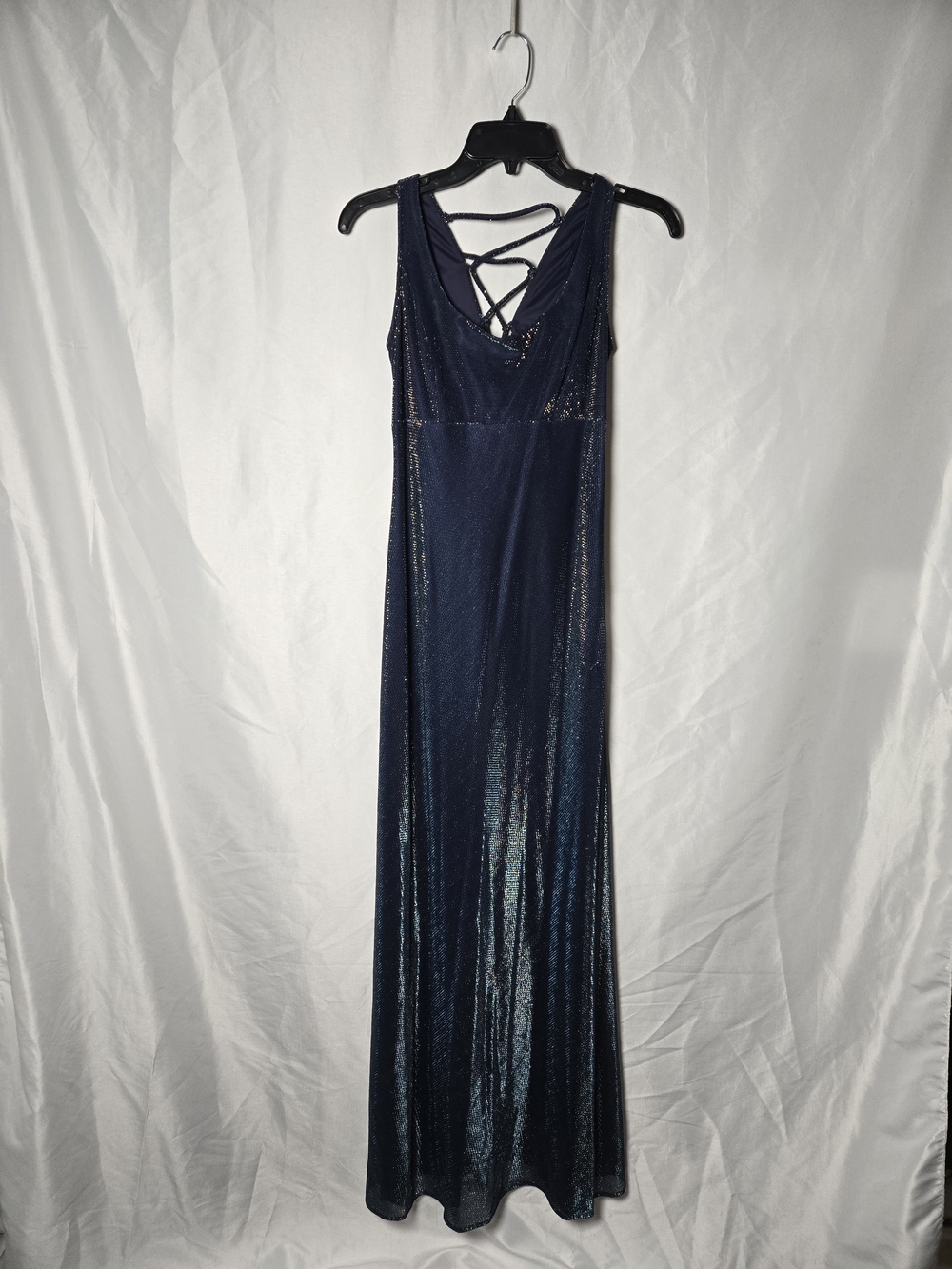 Vintage All that Jazz Navy Shimmer Maxi Dress with Crisscross Back